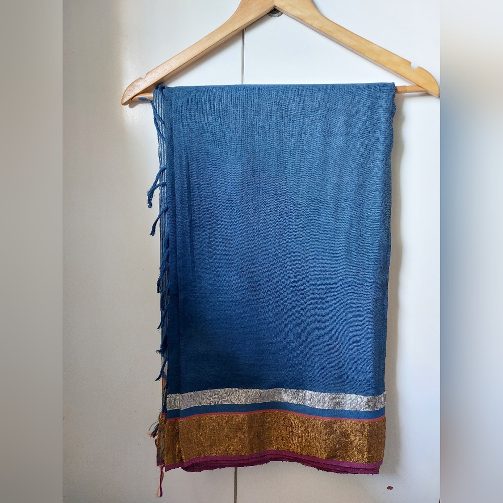 Designer indigo linen cotton saree from Abraham& Thakore - Picture 4 of 4